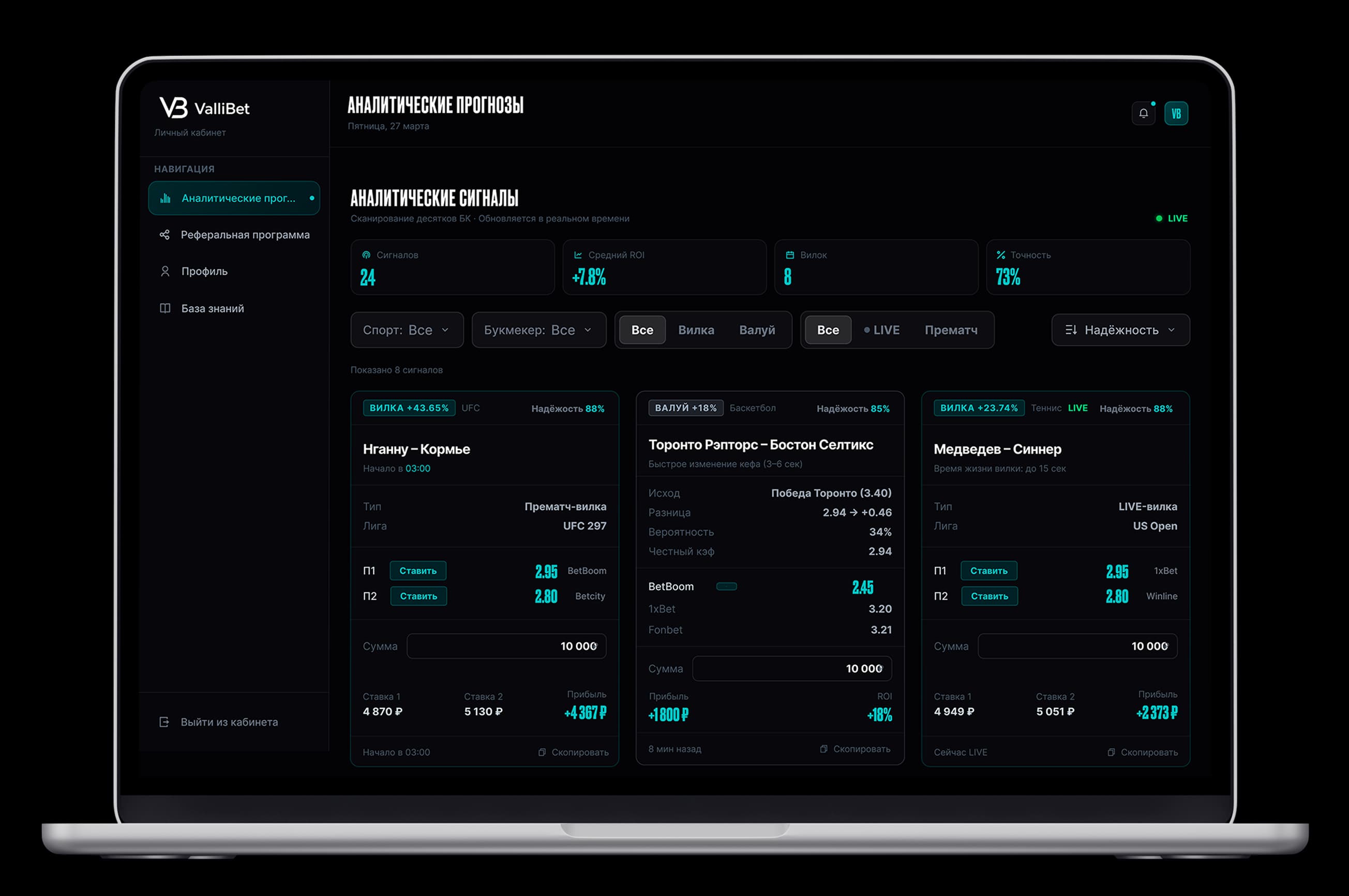 Интерфейс аналитической системы ValliBet
